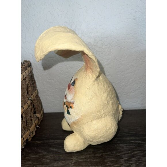 Paper Mache Easter Bunny Rabbit Hand Painted Big Floppy Ears 9” Flowers Art - Picture 6 of 6